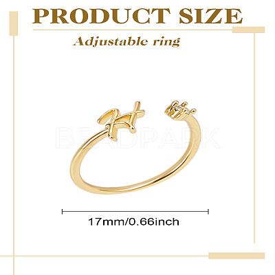 1Pc Letter Brass Rhinestone Open Cuff Rings for Women AJEW-LP0004-47H-G-1
