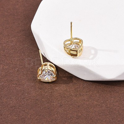 Brass Micro Pave Clear Cubic Zirconia Stud Earrings EJEW-C174-02A-G-1