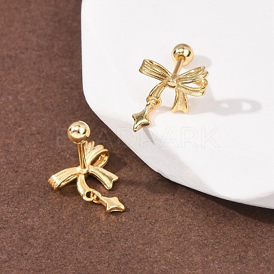 Bowknot with Star 925 Sterling Silver Stud Earrings EJEW-K317-10G-1