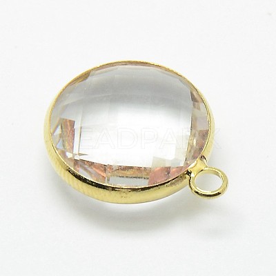 Golden Tone Brass Glass Pendants GLAA-J018D-G-1
