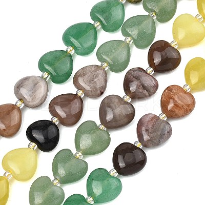 Gradient Color Natural Green Aventurine & Labradorite & Lemon Jade & Unakite & Petrified Wood Beads Strands G-B185-A07-1