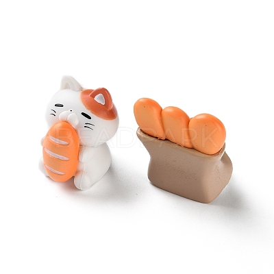 7Pcs Resin Cat with Bread Display Decoration AJEW-S037-03-1