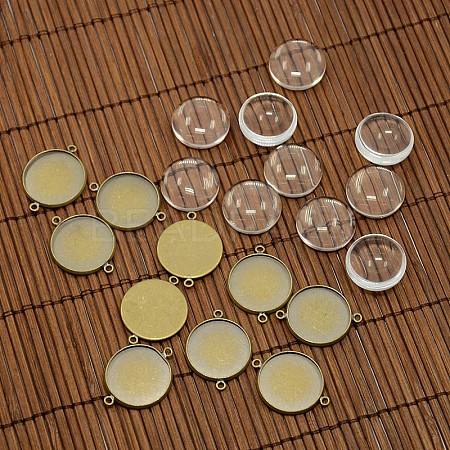 18mm Dome Clear Glass Cover and Antique Bronze Brass Cabochon Connector Settings Sets DIY-X0086-1