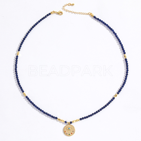 Stainless Steel Evil Eye Pendant Faceted Round Dyed Natural Lapis Lazuli Beaded Necklaces for Women Ion Plating(IP) JF6983-6-1
