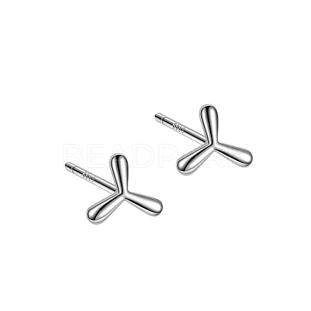 Anti-Tarnish Rhodium Plated Windmill 999 Fine Silver Stud Earrings for Women EJEW-S215-10P-1