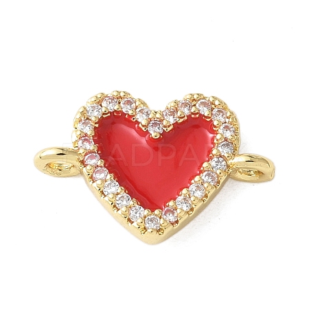 Brass Micro Pave Clear Cubic Zirconia Heart Connector Charms KK-A252-09G-1