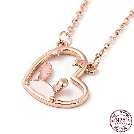Enamel Heart with Rabbit Pendant Necklace NJEW-G079-01RG-1