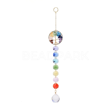 Natural & Synthetic Mixed Gemstone Tree with Glass Window Hanging Suncatchers HJEW-JM00853-03-1