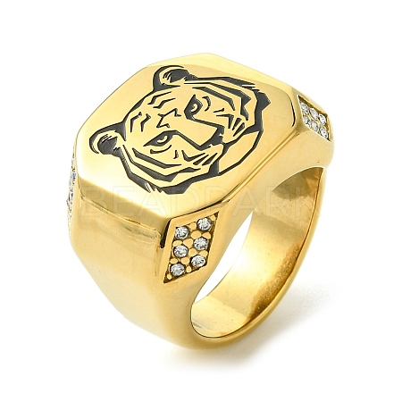 Ion Plating(IP) 304 Stainless Steel Enamel Tiger Signet Rings RJEW-Q815-03G-M-1