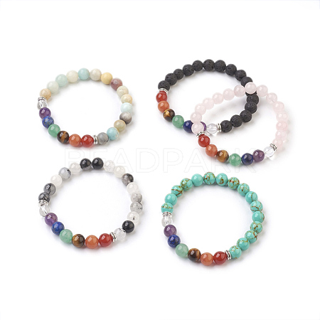 Natural/Synthetic Mixed Gemstone Beads Stretch Bracelets BJEW-JB03846-1