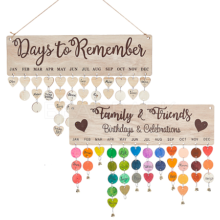 CHGCRAFT 2 Sets 2 Style Hanging Wooden Wall Birthday & Cellebration Reminder Board HJEW-CA0001-25-1