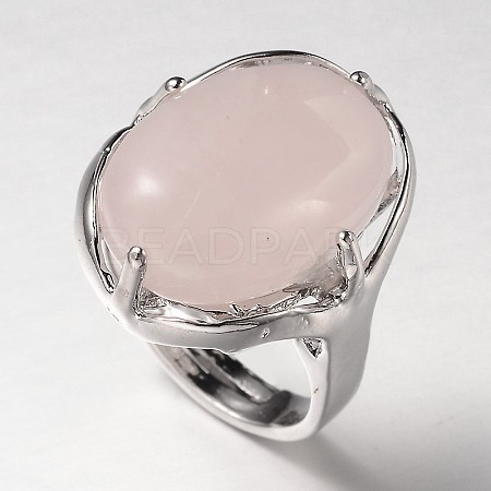 Adjustable Oval Gemstone Wide Band Rings RJEW-L062-01C-1