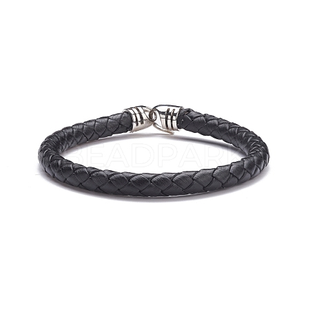 Braided Leather Cord Bracelet with Brass S-Hook Clasps for Men Women BJEW-JB07672-1