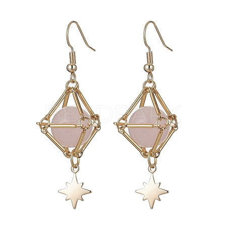 Natural Rose Quartz Dangle Earrings EJEW-JE05499-02-1