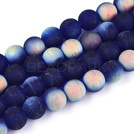 Frosted Transparent Glass Beads Strands GLAA-T032-T10mm-MBB15-1