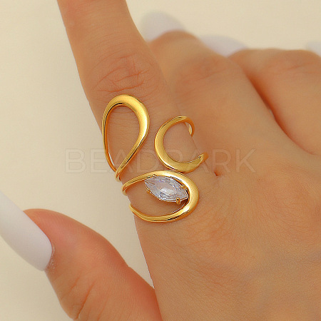 304 Stainless Steel with Cubic Zirconia Cuff Rings for Women FS-WG503C7-14-1