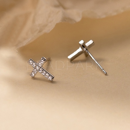 925 Sterling Silver Clear Cubic Zirconia Stud Earrings EJEW-Q030-04P-1
