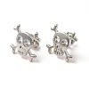 Rack Plating Brass Pave Clear Cubic Zirconia Skull Stud Earrings EJEW-F301-29-2
