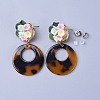 Flat Round Cellulose Acetate(Resin) Dangle Stud Earrings EJEW-JE03097-02-3