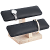 PU Leather 2-Tier T-Bar Bracelet Display Stands with Wooden Base BDIS-WH0010-09B-1