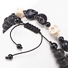 2Pcs 2 Style Natural Lava Rock & Mixed Gemstone Skull Braided Bead Bracelets Set BJEW-JB08381-7