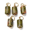 Natural Unakite Column Charms with 304 Stainless Steel Jump Rings G-Q032-01B-1