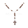 Natural Wood Round Rosary Bead Necklace NJEW-JN04248-5
