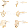 BENECREAT 18Pcs 3 Style Brass Cubic Zirconia Stud Earring Findings with Loop KK-BC0007-99-1