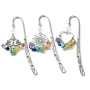 3Pcs 3 Style Fleur-de-lis/Woven Net/Heart Alloy Pendant Bookmark with Chakra Gemstone Chips AJEW-TA00008-1