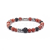 Natural Lava Rock & Mixed Gemstone Stretch Bracelet with Alloy Column Beaded BJEW-JB08731-3