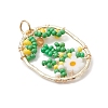 Glass Seed Beaded Oval with Flower Pendants PALLOY-MZ01061-03-3