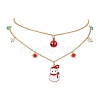 Christmat Bell & Snowman Alloy Red Enamel Pendant Necklaces NJEW-JN05115-1