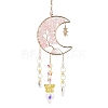 Moon with Tree of Life Natural Rose Quartz Chip Pendant Decorations AJEW-Q143-06-2