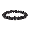 Synthetic Moonstone & Black Stone Round Beads Stretch Bracelets Set BJEW-JB07487-5