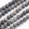 Frosted Round Natural Black Polychrome Jasper/Picasso Stone/Picasso Jasper Beads Strands X-G-N0166-44-6mm-1