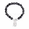 Natural Black Agate(Dyed & Heated) Beads Charm Bracelets BJEW-O162-D01-1