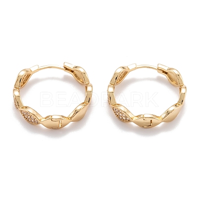 Brass Micro Clear Pave Cubic Zirconia Huggie Hoop Earrings EJEW-F264-21-1