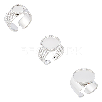 3Pcs 3 Styles 304 Stainless Steel Open Cuff Finger Ring Cabochon Settings STAS-UN0059-66P-1