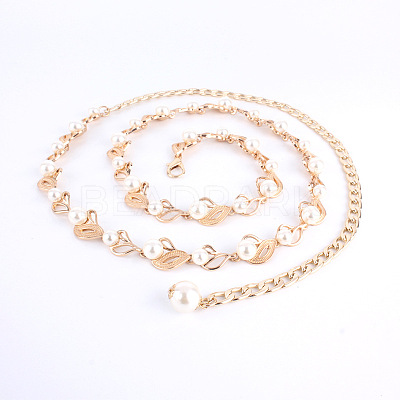 Leaf Alloy & Plastic Pearl Link Chain Waist Belly Chains for Women FS-WGE56DF-01-1
