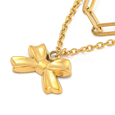 304 Stainless Steel Bowknot Pendant Necklaces LS-NJEW-L182-001G-02-1