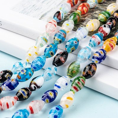 Oval Handmade Millefiori Glass Beads Strands LK-R004-37-1