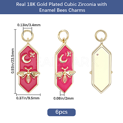 6Pcs Brass Micro Pave Cubic Zirconia Pendants KK-BBC0025-85-1