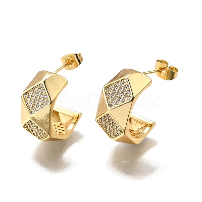 Brass Micro Pave Clear Cubic Zirconia Stud Earrings for Women EJEW-U056-05B-G-1