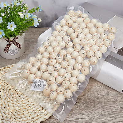 100Pcs Printed Wood European Beads WOOD-GF0002-06-1