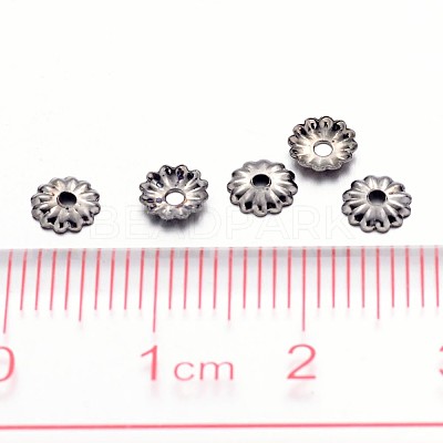 Black Iron Flower Bead Caps X-IFIN-D023-B-1