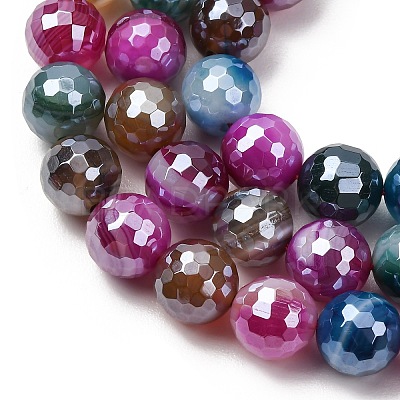 Electroplated Natural Agate Beads Strands G-B191-A07-10mm-11-1
