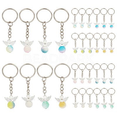 32Pcs 8 Colors Alloy & Imitation Pearl Acrylic Keychain KEYC-ME00006-1
