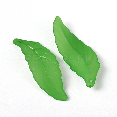 Green Transparent Frosted Acrylic Leaf Pendants for Chunky Necklace Jewelry X-FACR-R003-1-1