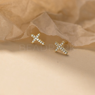 925 Sterling Silver Clear Cubic Zirconia Stud Earrings EJEW-Q030-04G-1