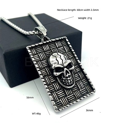Vintage Punk 304 Stainless Stee Skull Medal Pendant Necklaces for Men TO1001-1